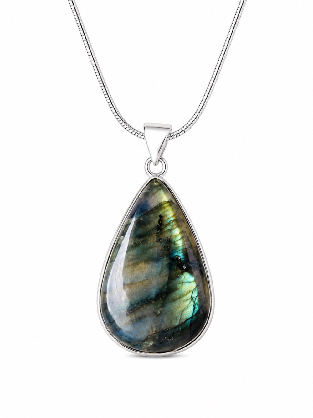 Silver Plated Labradorite Pear Shape Stone Statement Boho Necklace